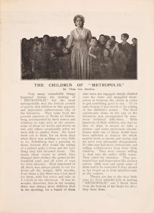 A page of the Metropolis film programme for Fritz Lang's 1927 film.